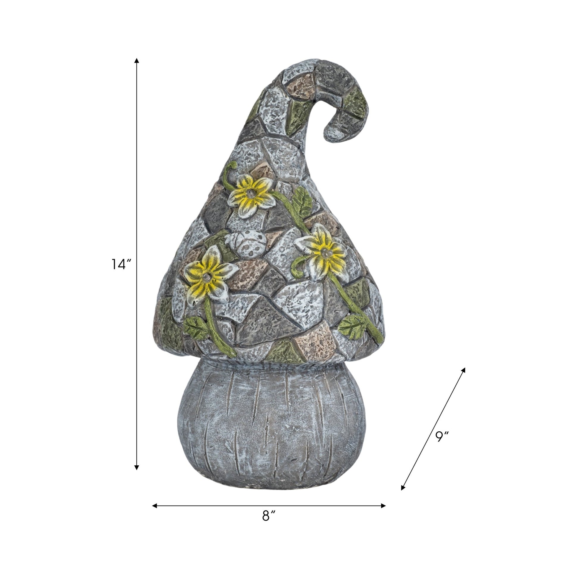 14" Mushroom Statue With Solar Flowers, Grey Multi Table Decors| Sagebrook Home