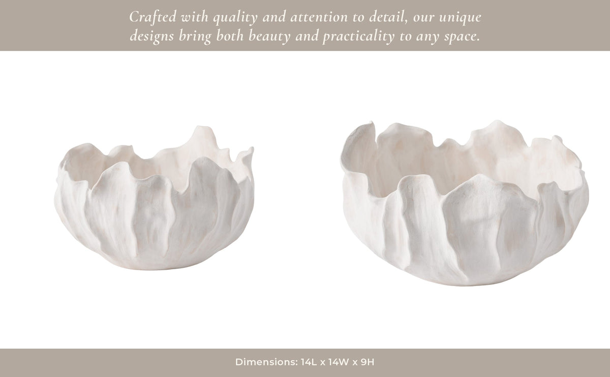 14" SPADENA SHORT PORCELAIN BOWL, IVORY Table Decors| Sagebrook Home