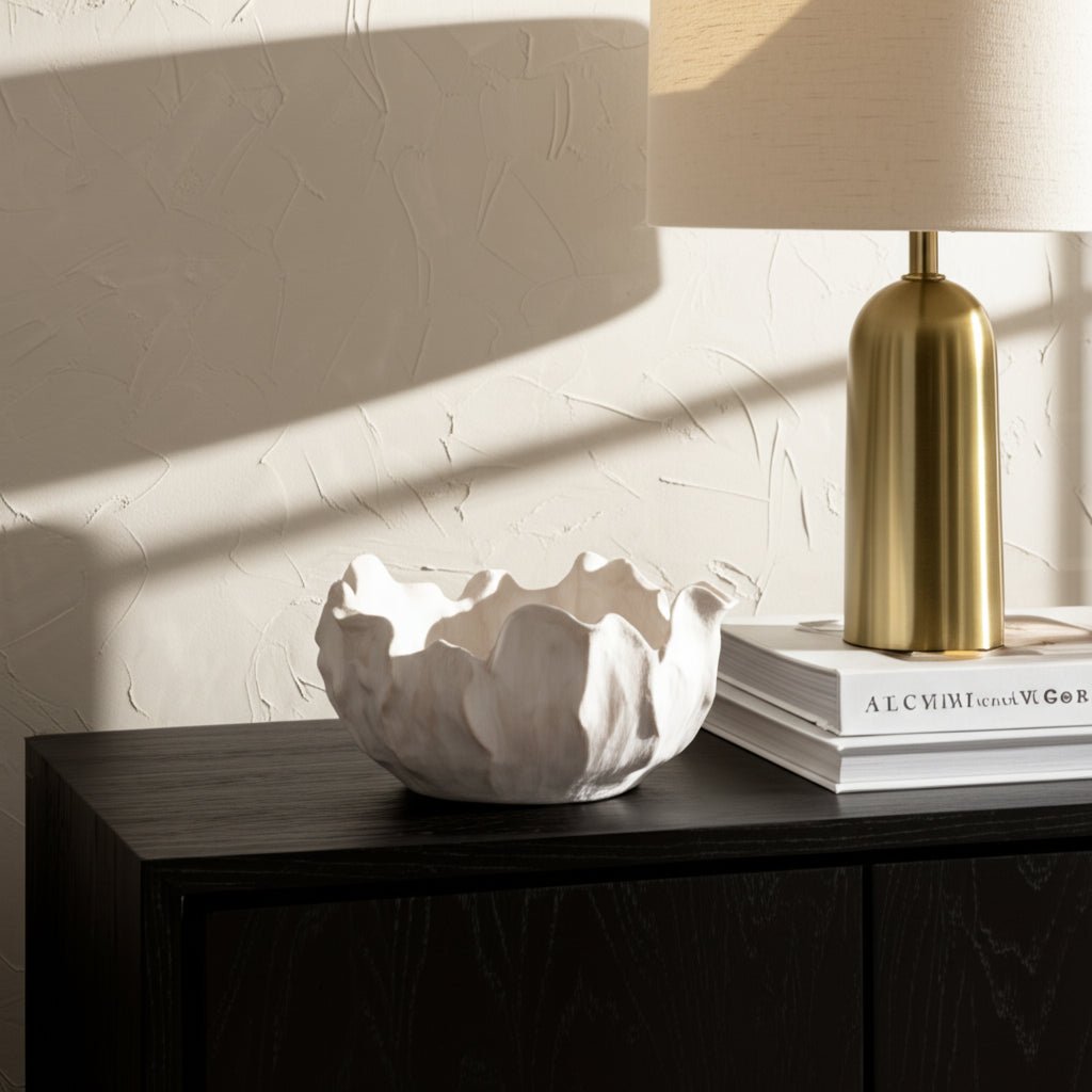 14" SPADENA SHORT PORCELAIN BOWL, IVORY Table Decors| Sagebrook Home