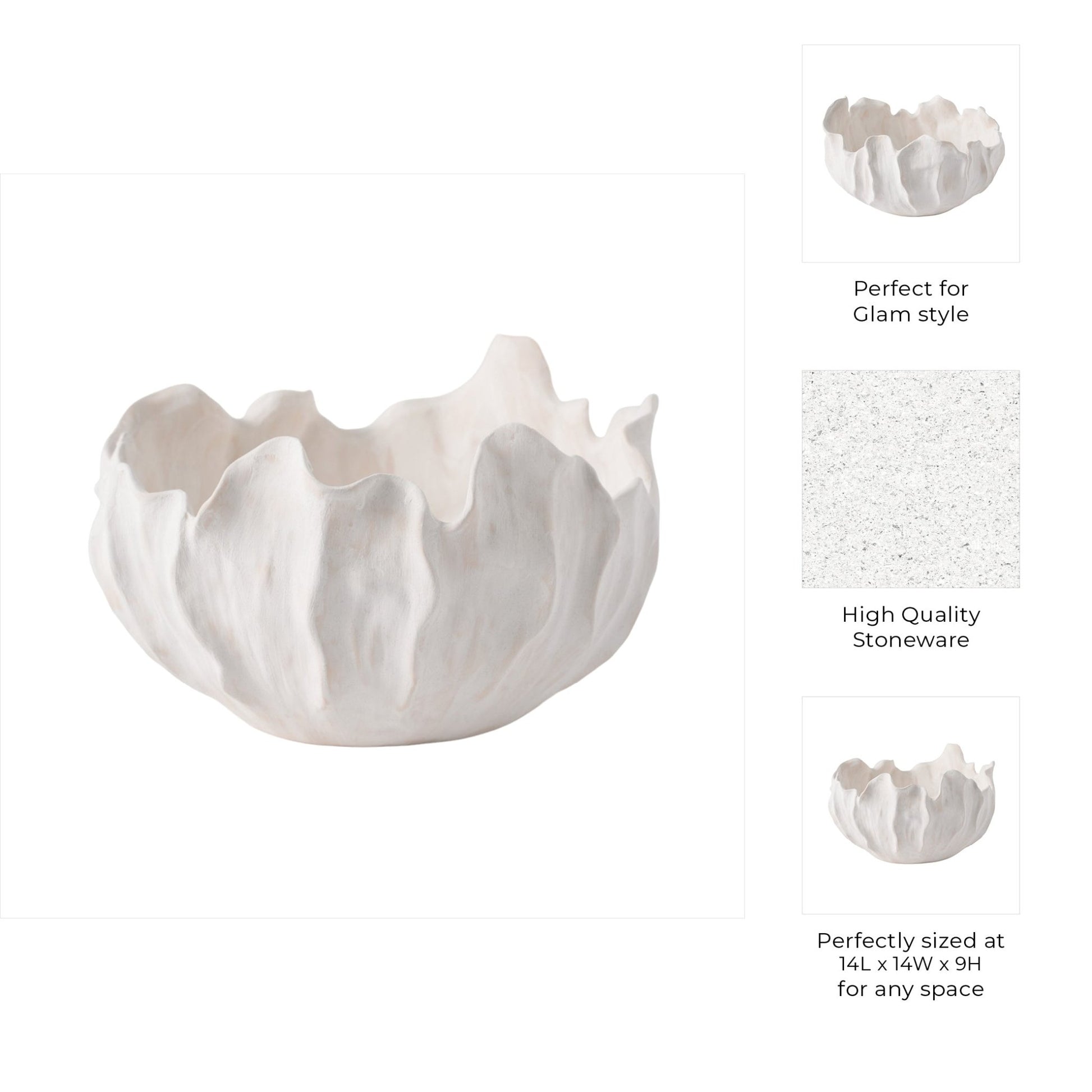 14" SPADENA SHORT PORCELAIN BOWL, IVORY Table Decors| Sagebrook Home