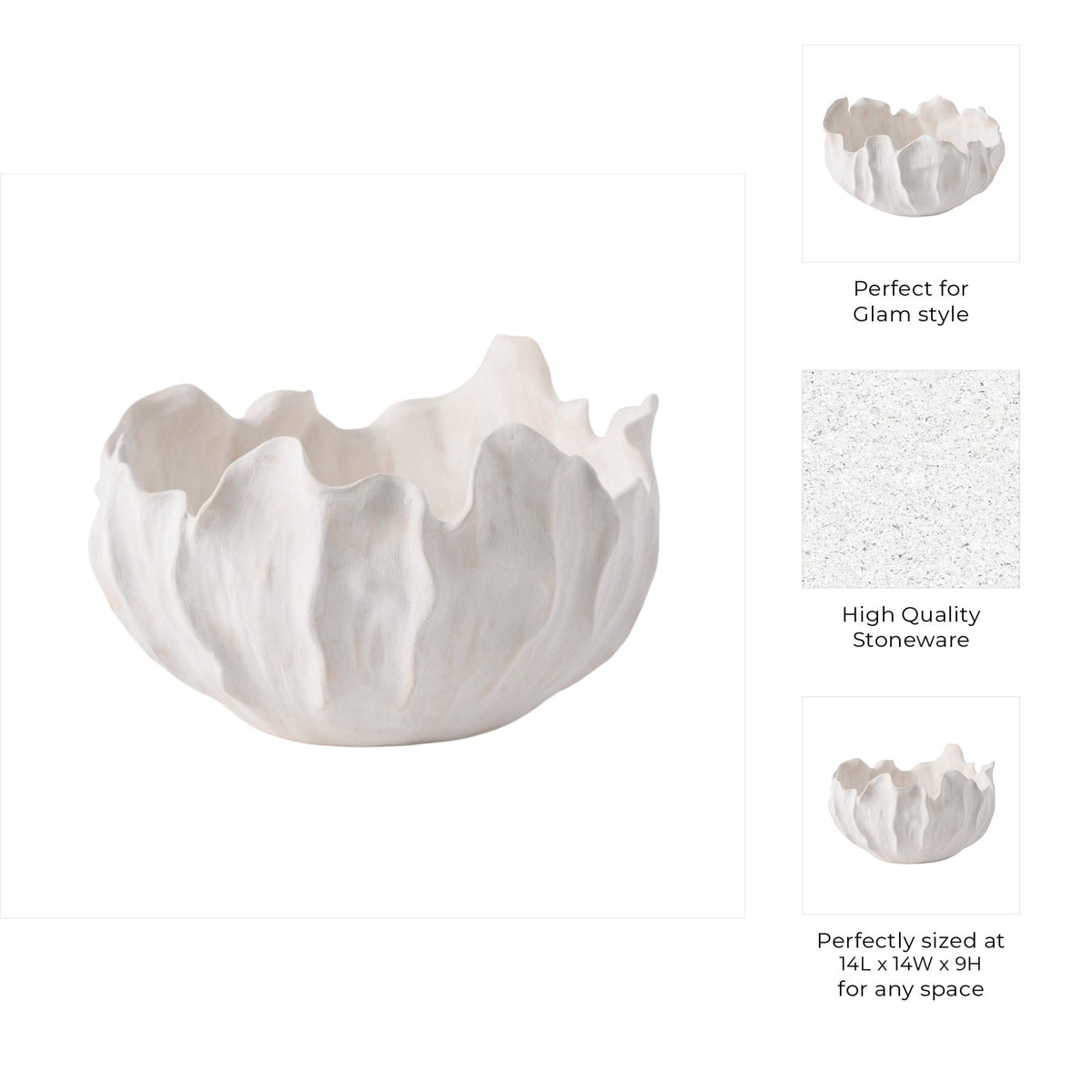 14" SPADENA SHORT PORCELAIN BOWL, IVORY Table Decors| Sagebrook Home