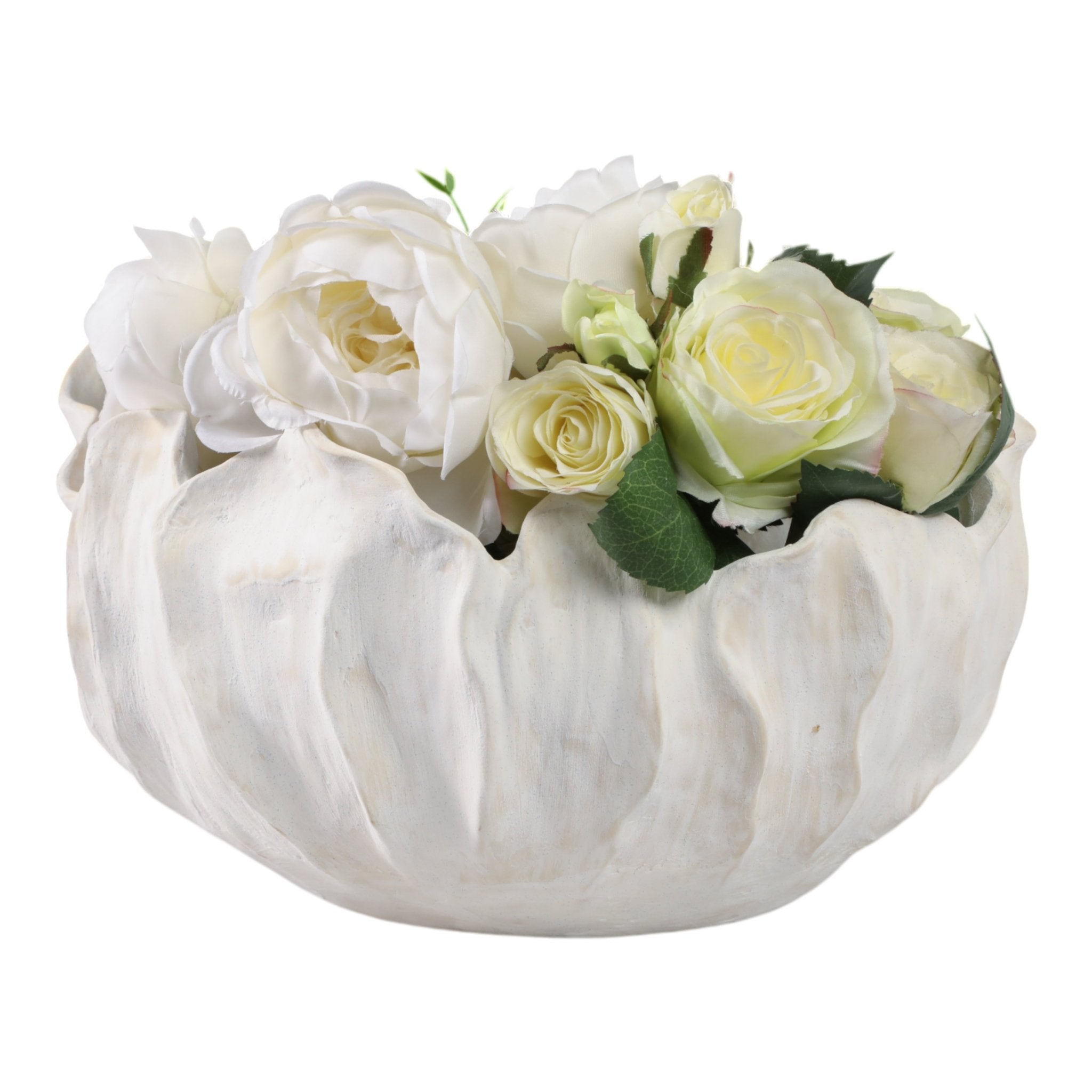 14" SPADENA SHORT PORCELAIN BOWL, IVORY Table Decors| Sagebrook Home