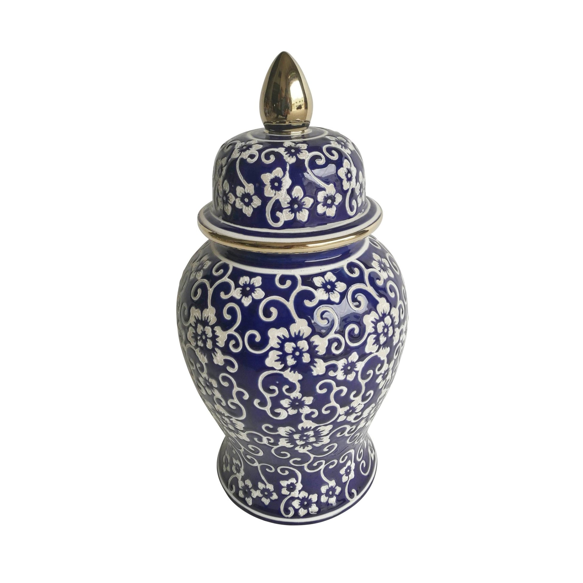 14" TEMPLE JAR W/ JASMINE FLOWER, BLUE & WHITE Vases and Jars| Sagebrook Home