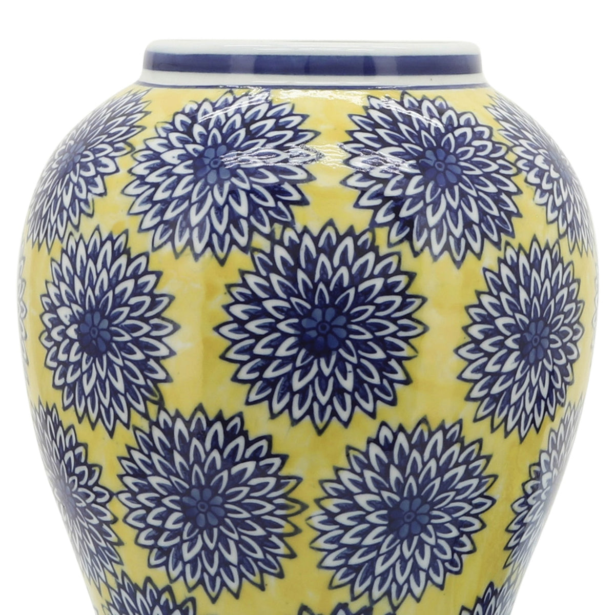 14" Temple Jar W/Dalhia Flower,Yellow/Blue Vases and Jars| Sagebrook Home