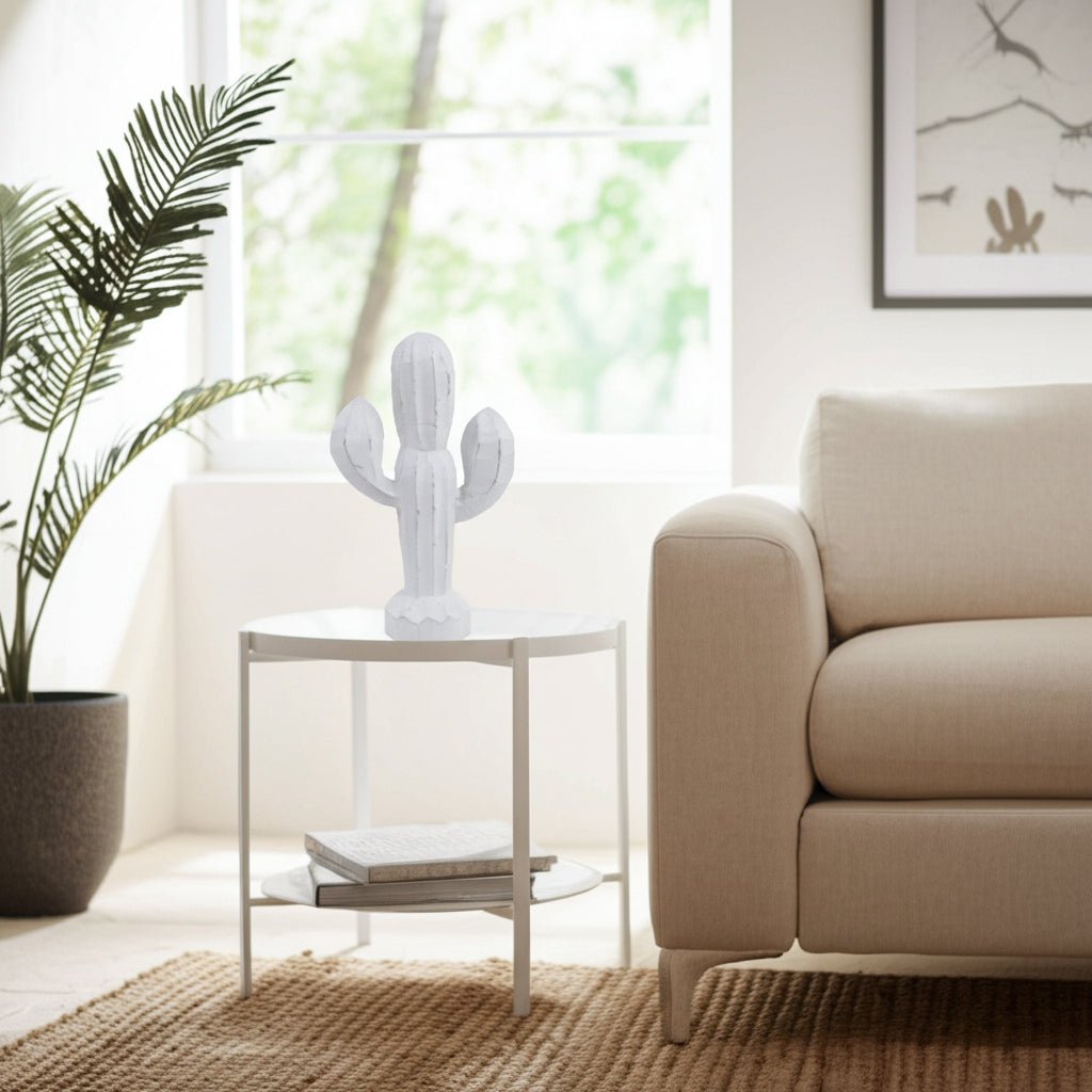 14" Wooden Cactus Decor, Wht Table Decors| Sagebrook Home