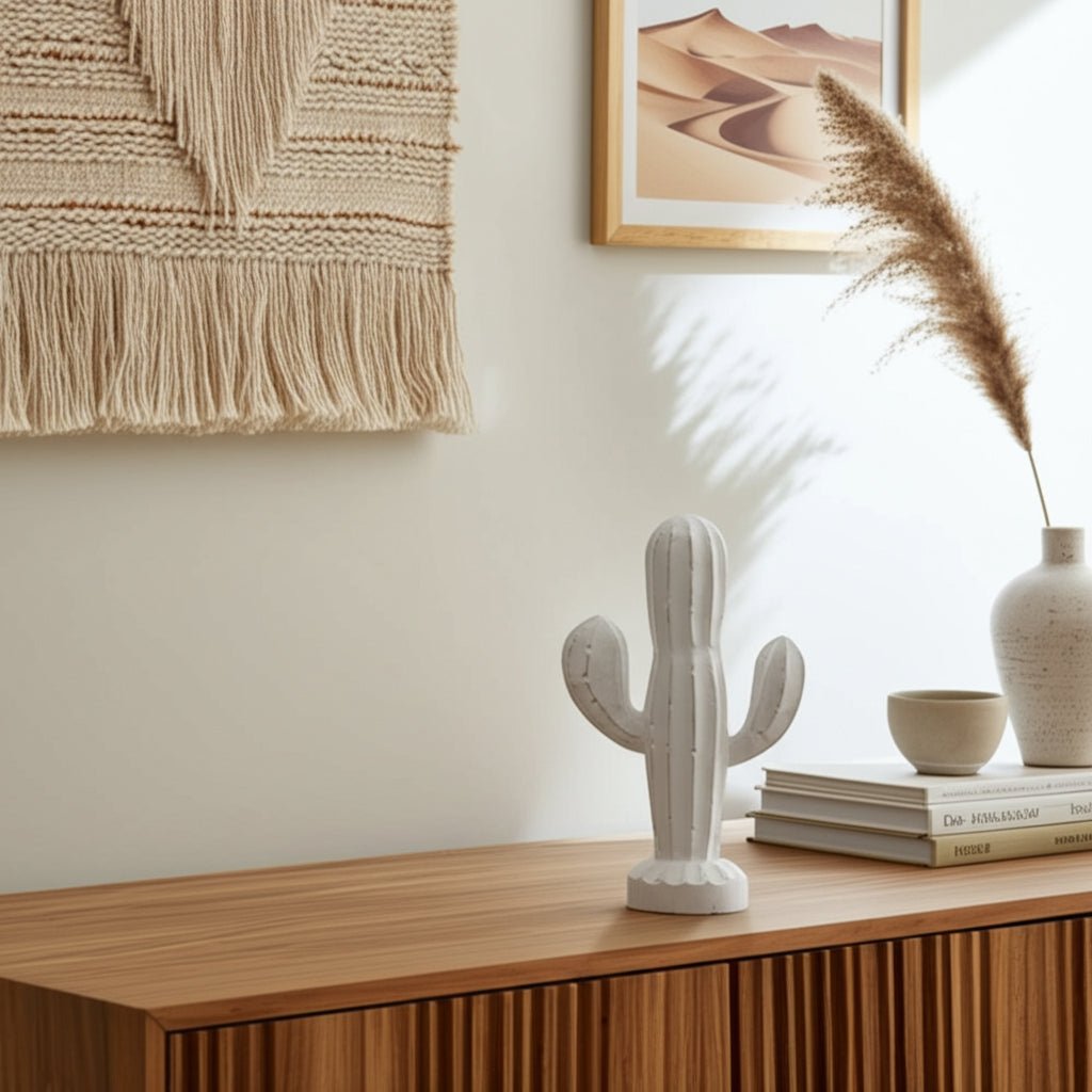 14" Wooden Cactus Decor, Wht Table Decors| Sagebrook Home