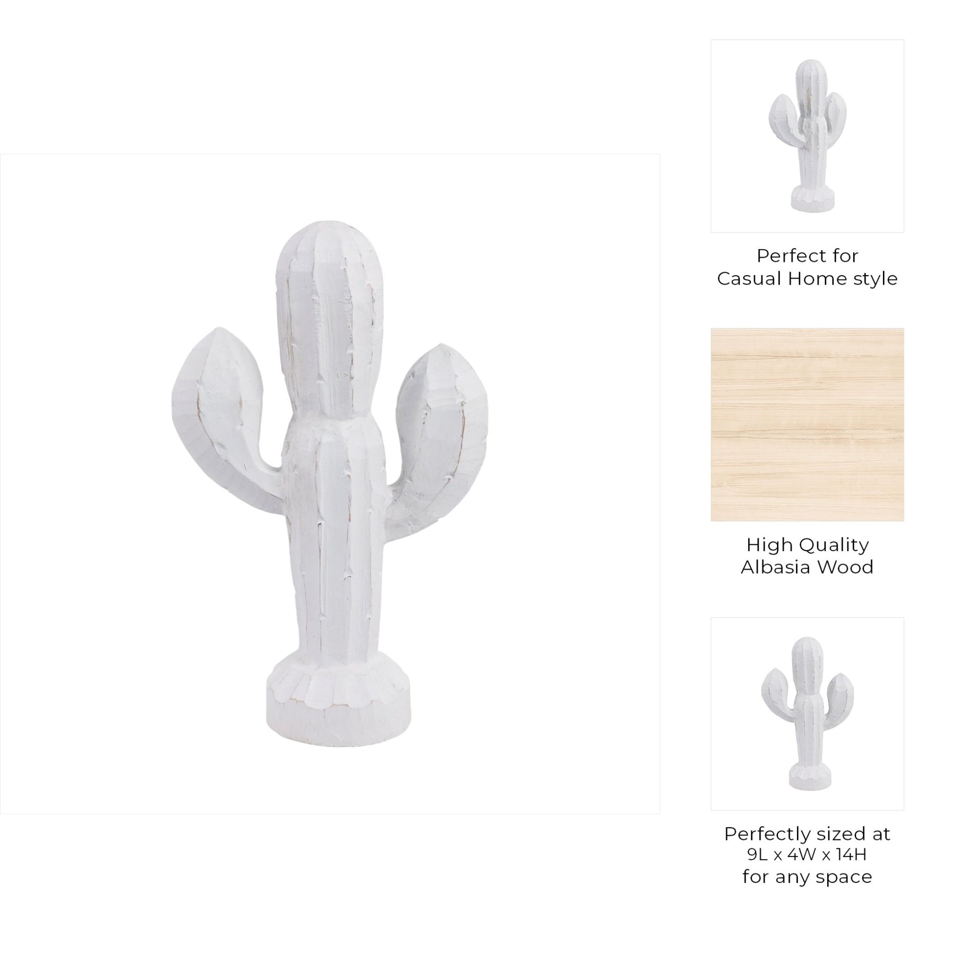14" Wooden Cactus Decor, Wht Table Decors| Sagebrook Home