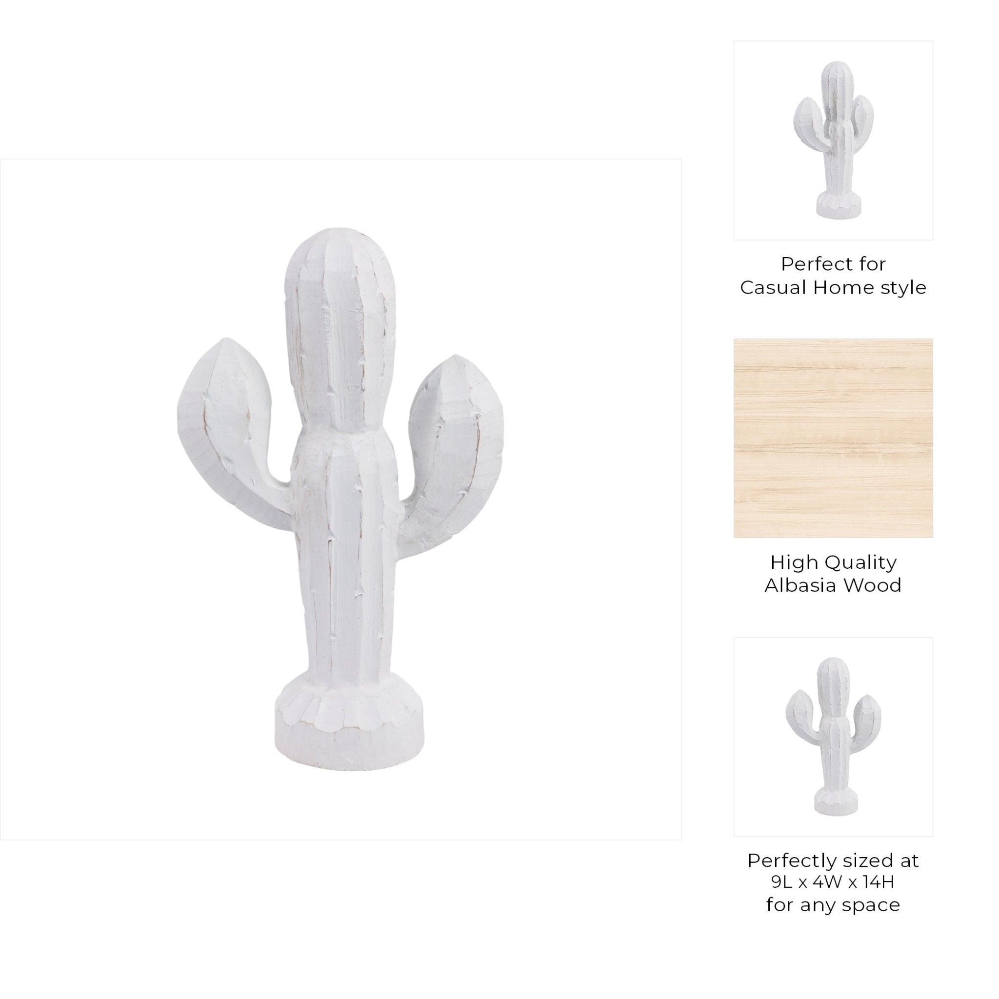 14" Wooden Cactus Decor, Wht Table Decors| Sagebrook Home