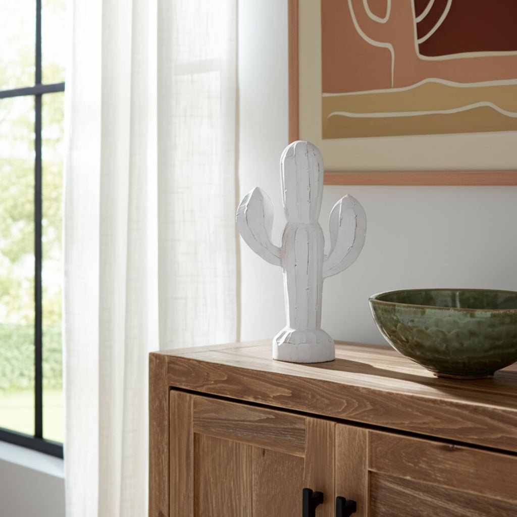 14" Wooden Cactus Decor, Wht Table Decors| Sagebrook Home