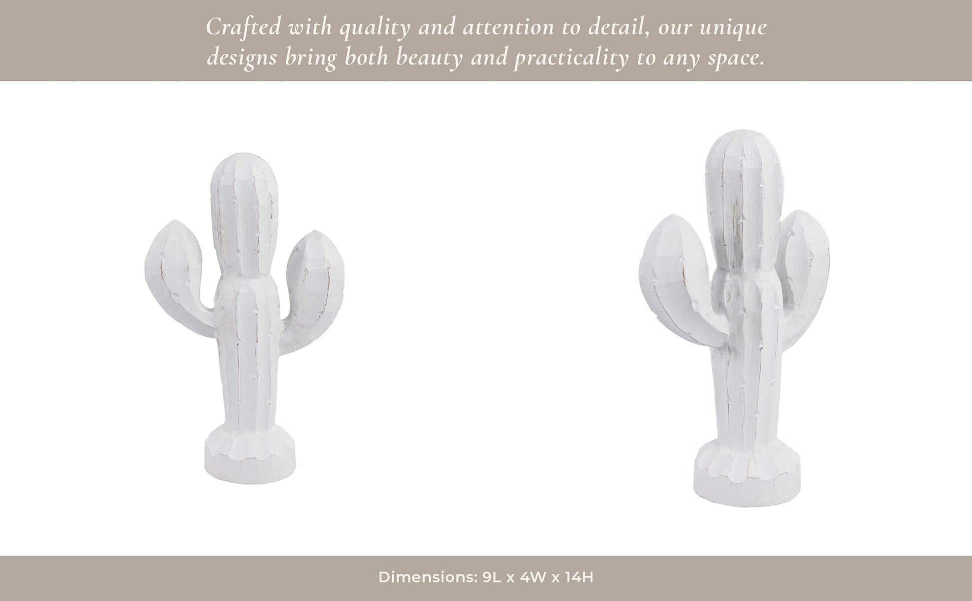 14" Wooden Cactus Decor, Wht Table Decors| Sagebrook Home