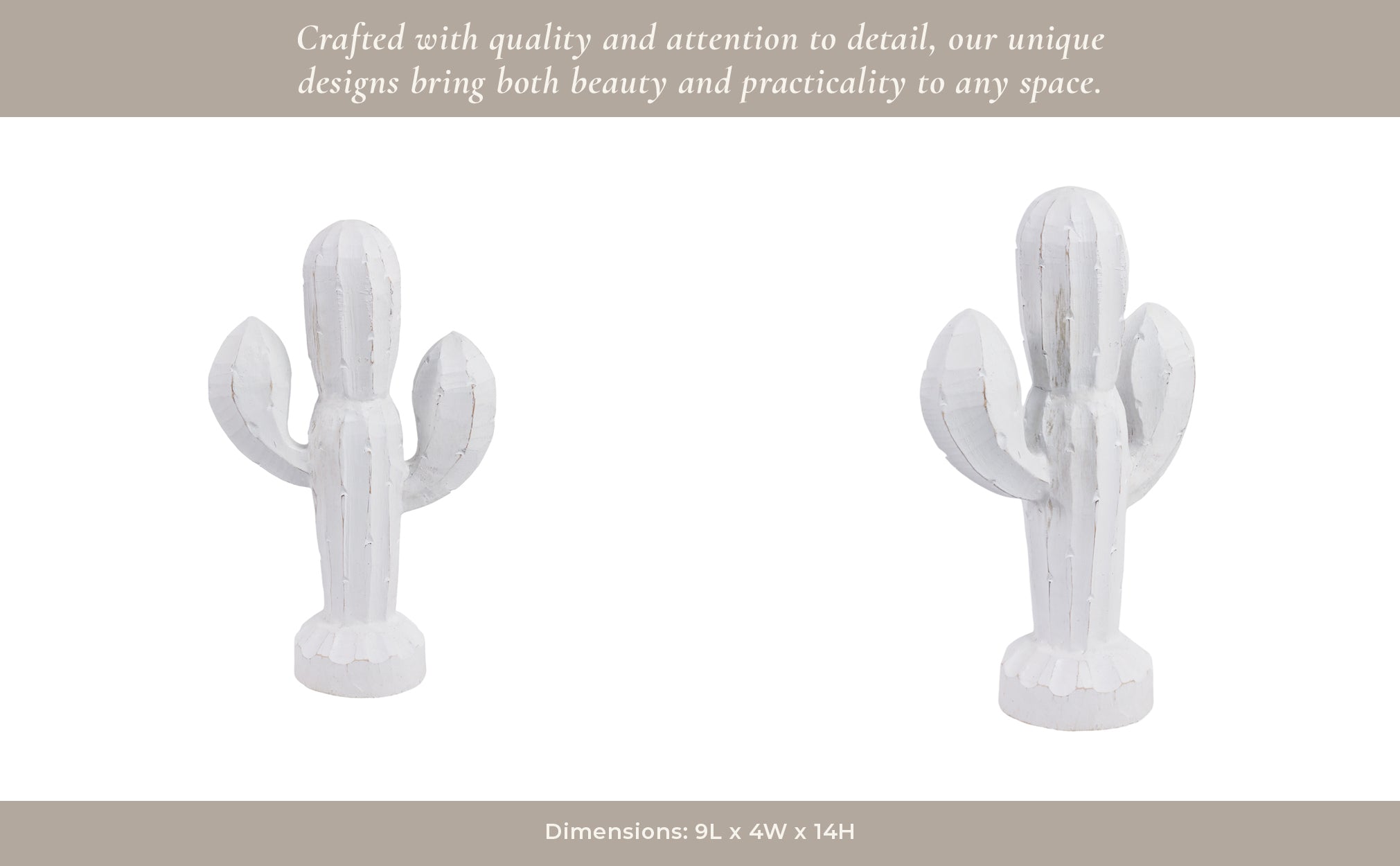 14" Wooden Cactus Decor, Wht Table Decors| Sagebrook Home