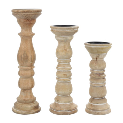 14" Wooden Pillar Holder, Natural - Al Rugaib Furniture