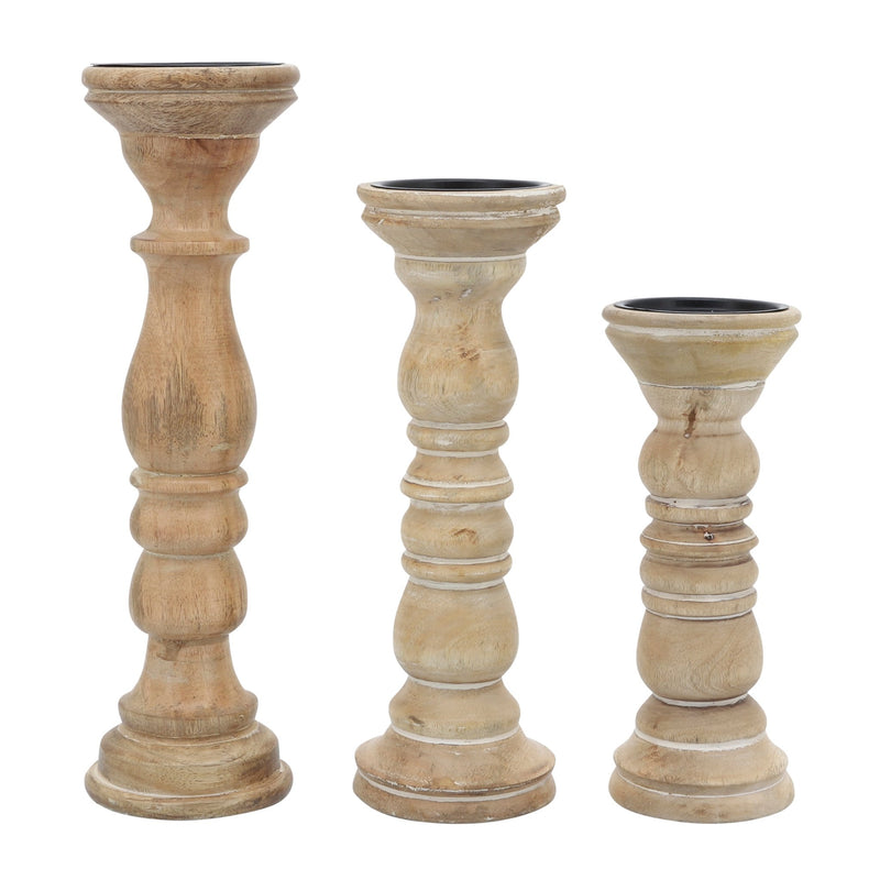 14" Wooden Pillar Holder, Natural - Al Rugaib Furniture