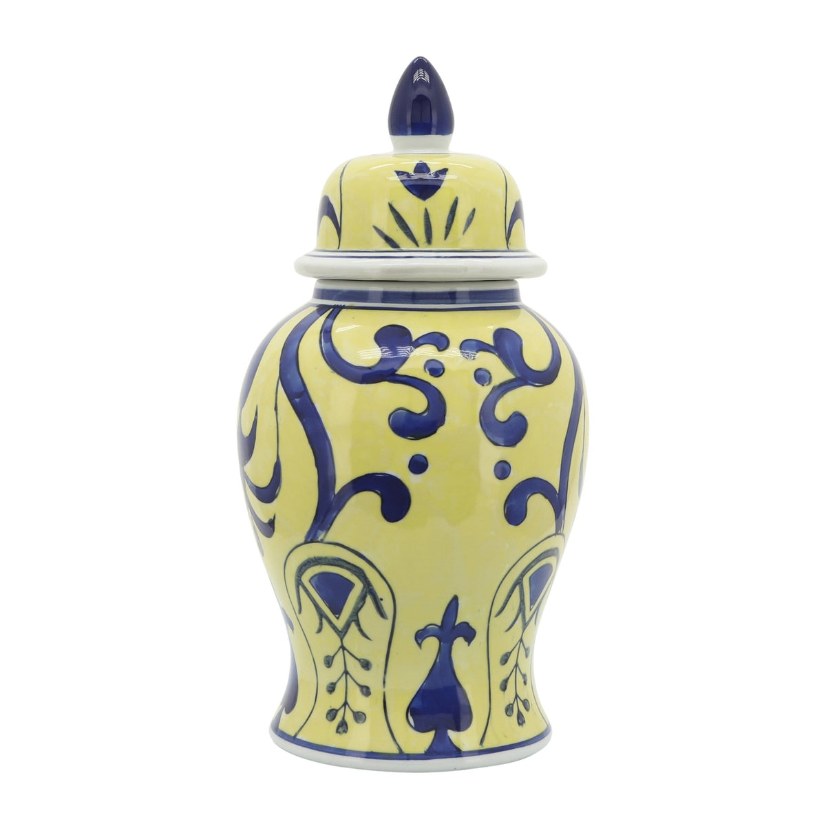 14" YELLOW/BLUE TEMPLE JAR, BOLD Vases and Jars| Sagebrook Home