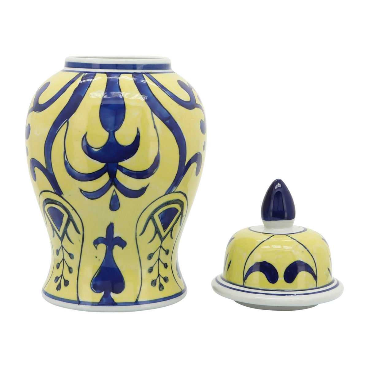 14" YELLOW/BLUE TEMPLE JAR, BOLD Vases and Jars| Sagebrook Home