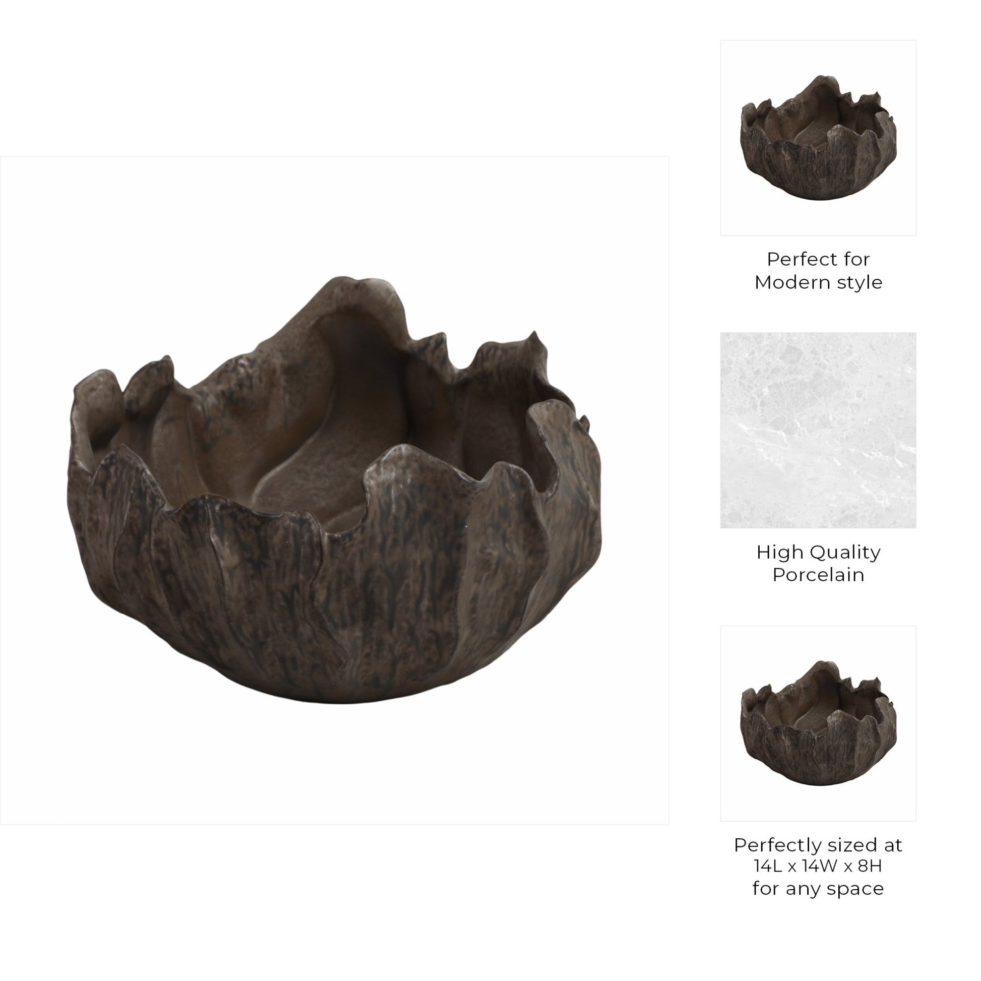 14" ZALDANA SHORT PORCELAIN BOWL, RUST Table Decors| Sagebrook Home
