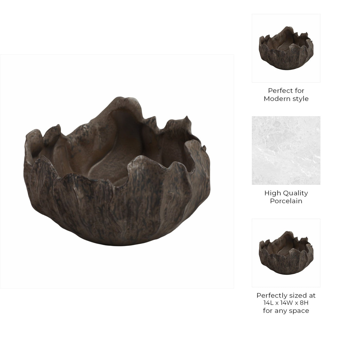 14" ZALDANA SHORT PORCELAIN BOWL, RUST Table Decors| Sagebrook Home