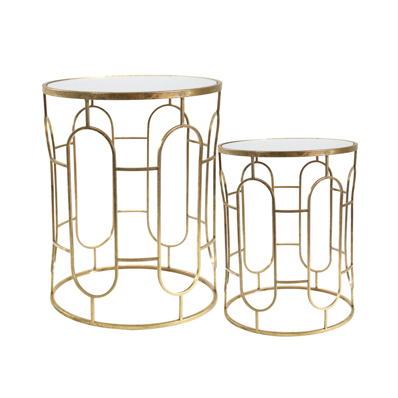 S/2 MIRRORED ROUND ACCENT TABLES 24/20" GOLD
