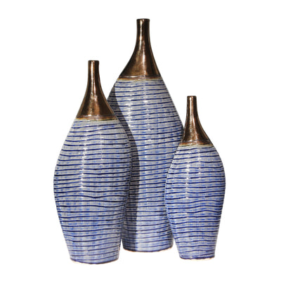 CERAMIC 15.75 NARROW NECK VASE, GOLD/BLUE
