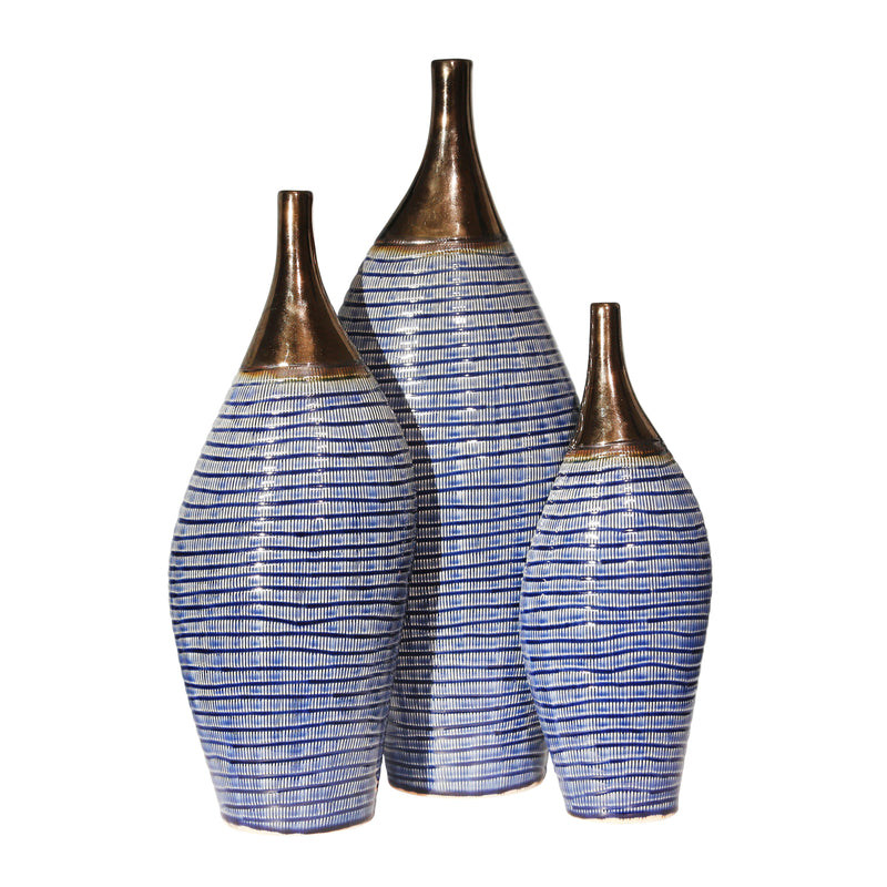 CERAMIC 15.75 NARROW NECK VASE, GOLD/BLUE