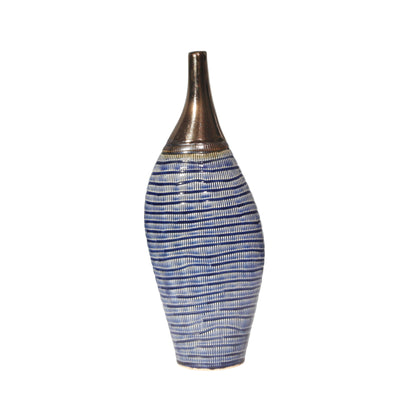 CERAMIC 15.75 NARROW NECK VASE, GOLD/BLUE