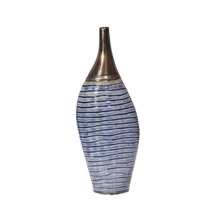 CERAMIC 15.75 NARROW NECK VASE, GOLD/BLUE