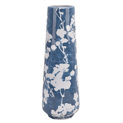 Cer 19" Floral Vase, Skyblu/White