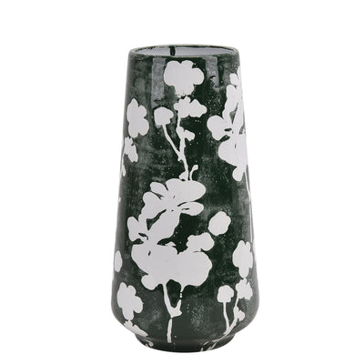 Cer 13" Floral Vase, Green/White