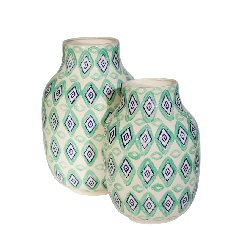 CERAMIC 11 VASE, GREEN/WHITE