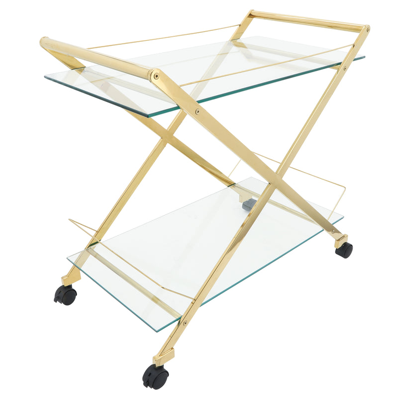 TWO TIER 31" ROLLING BAR CART,GOLD