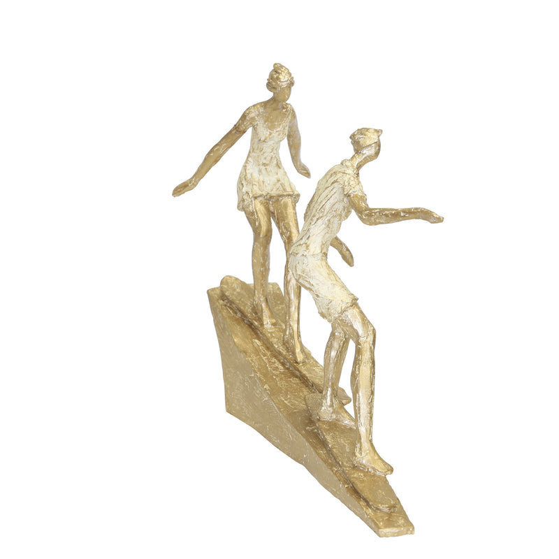 POLYRESIN 11" SURFING COUPLE,WHITE / GOLD
