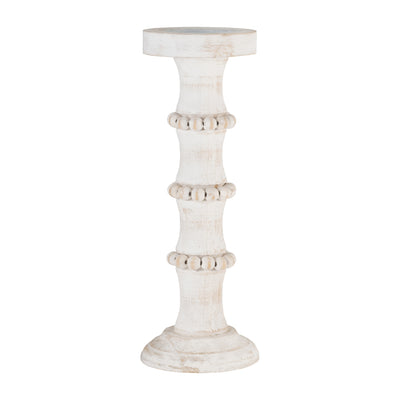WOOD, 15" ANTIQUE STYLE CANDLE HOLDER, WHITE