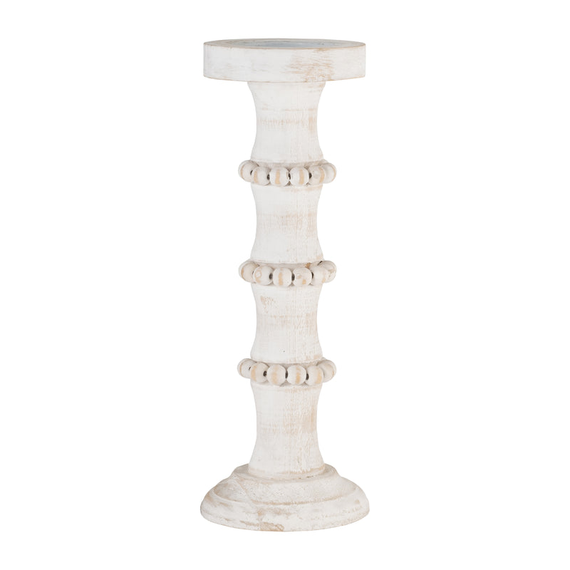 WOOD, 15" ANTIQUE STYLE CANDLE HOLDER, WHITE
