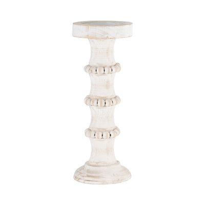 WOOD, 13 ANTIQUE STYLE CANDLE HOLDER, WHITE
