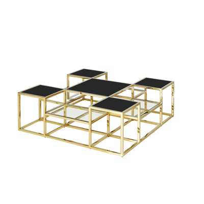 STAINLESS STEEL COCKTAIL TABLE, GOLD/BLACK GLASS