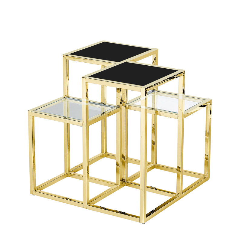 STAINLESS STEEL ACCENT TABLE,GOLD/BLACK GLASS