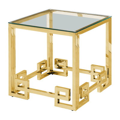 STAINLESS STEEL, SIDE TABLE, GOLD/CLEAR GLASS
