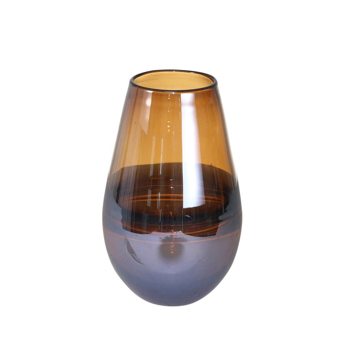 GLASS 9" HANDMADE OVAL VASE, BROWN