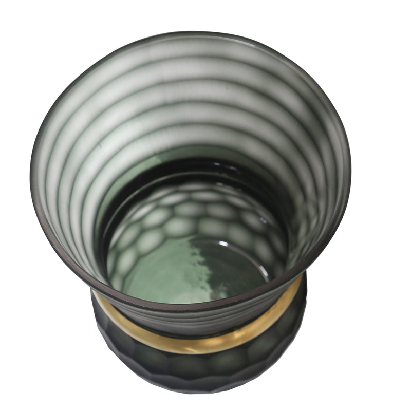 GLASS 8 VASE W/ GOLD BAND,GRAY