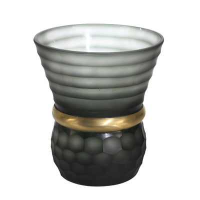 GLASS 8 VASE W/ GOLD BAND,GRAY