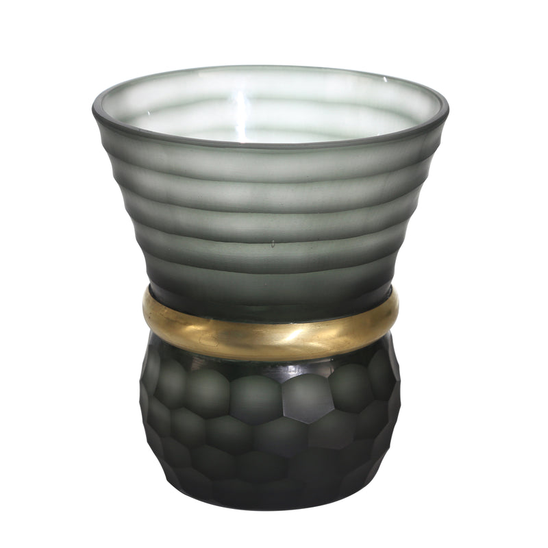 GLASS 8 VASE W/ GOLD BAND,GRAY