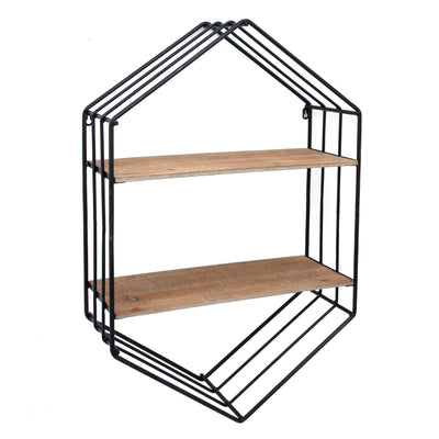 METAL/WOOD 20 HEXAGON SHELF, BROWN/BLACK