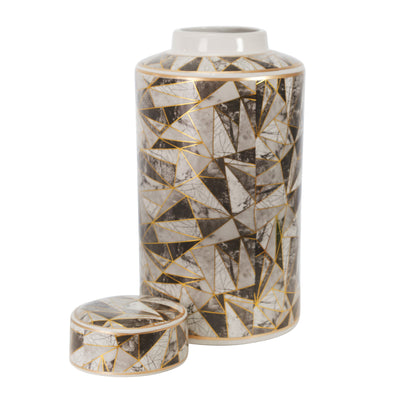 CERAMIC 16 COVERED JAR, ABSTRACT, MULTI