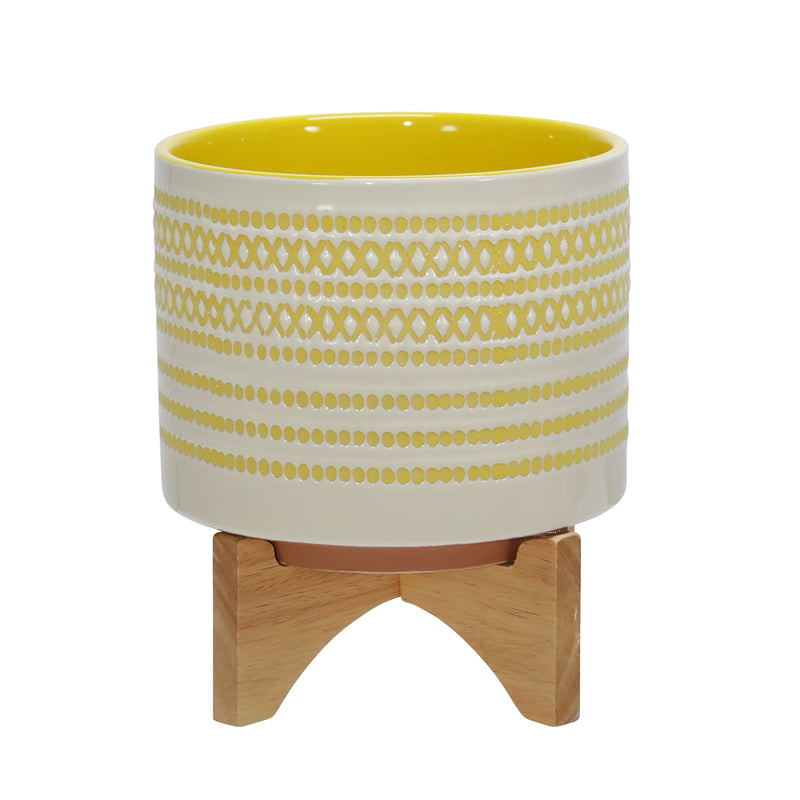 CERAMIC 8" PLANTER ON STAND W/ DOTS, YELLOW