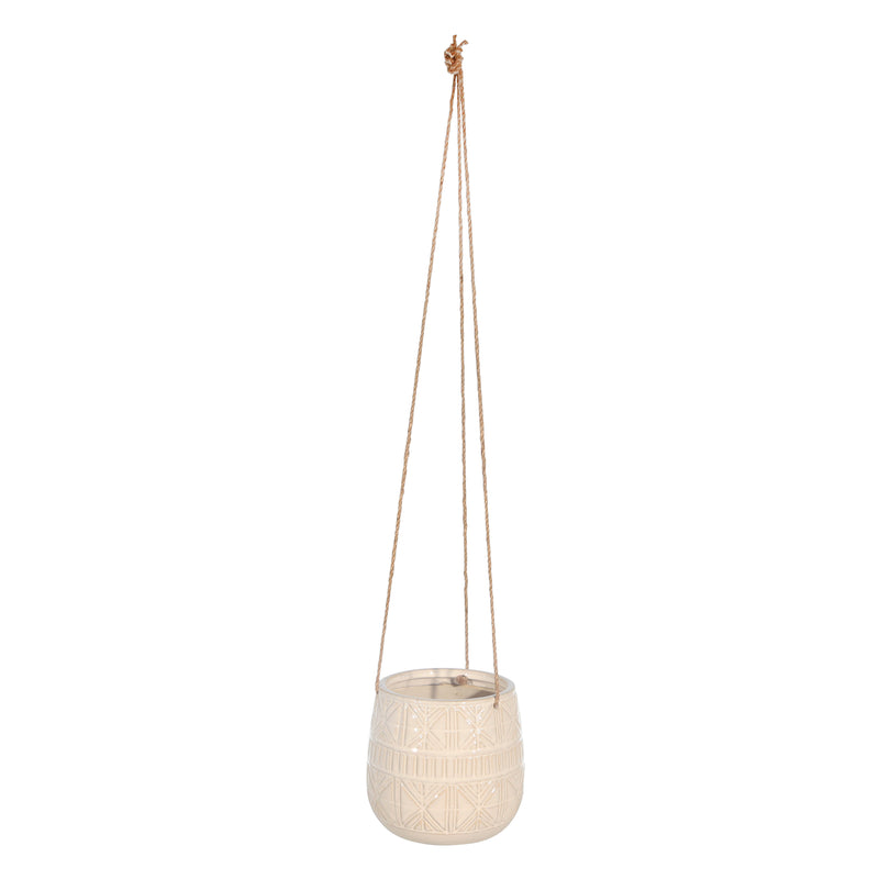 Ceramic 6" Abstract Hanging Planter, Beige