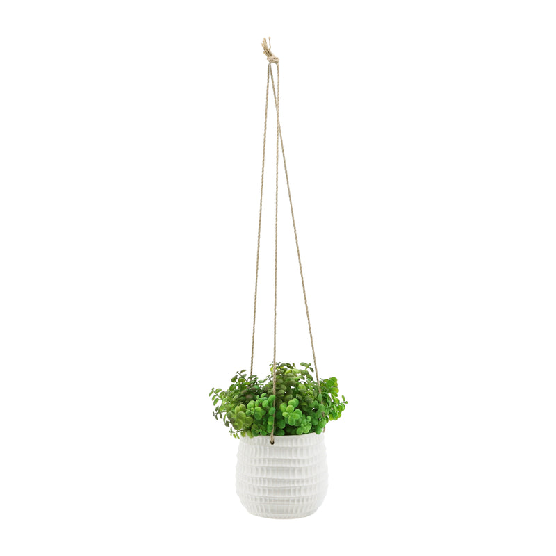 6" Dimpled Hanging Planter, White
