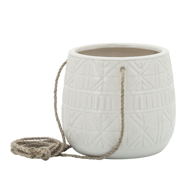 6 Abstract Hanging Planter, White