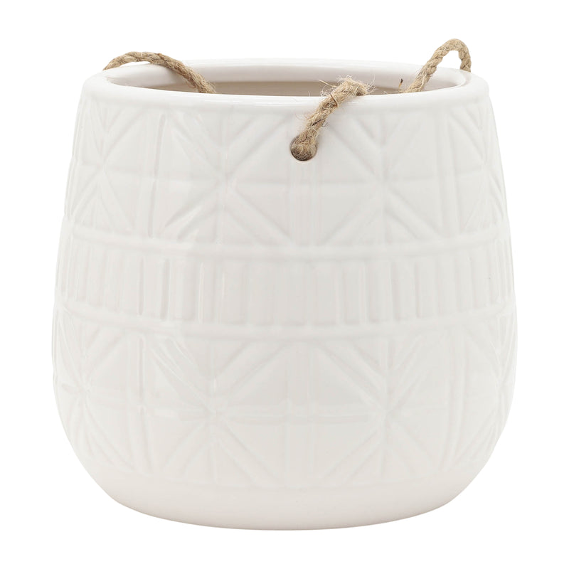 6 Abstract Hanging Planter, White