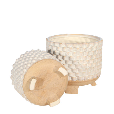 S/2 CERAMIC 6/8 TEXTURED FOOTED PLANTER, WHITE