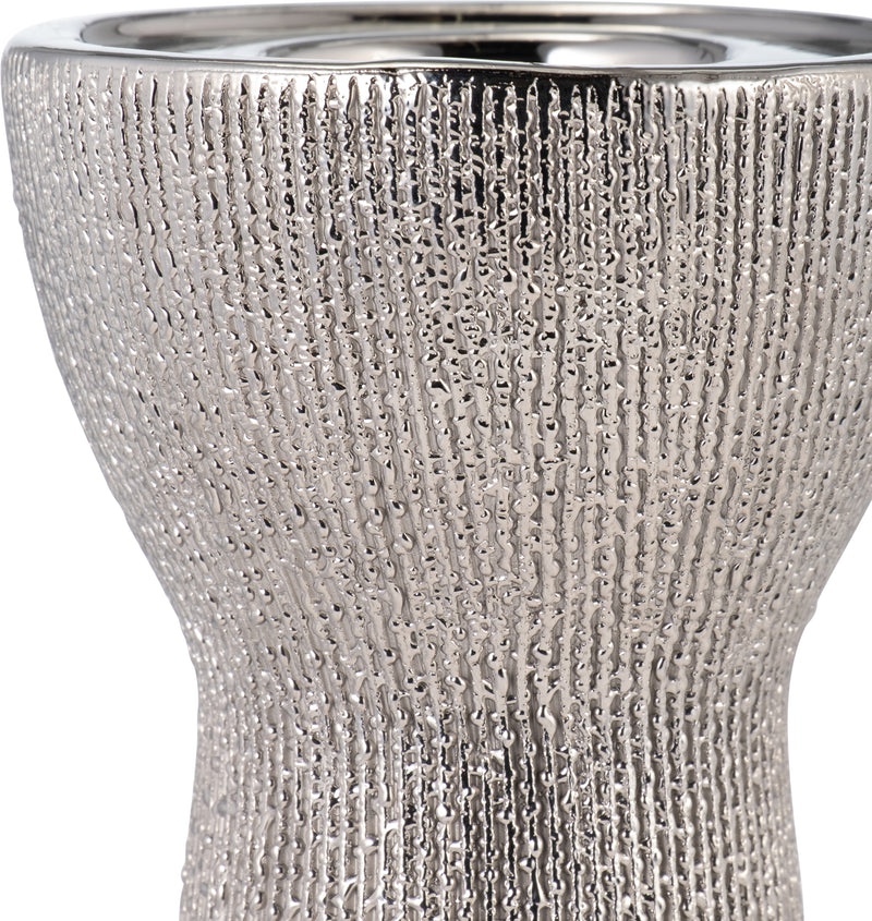 CERAMIC 12" BEAD CANDLE HOLDER,SILVER